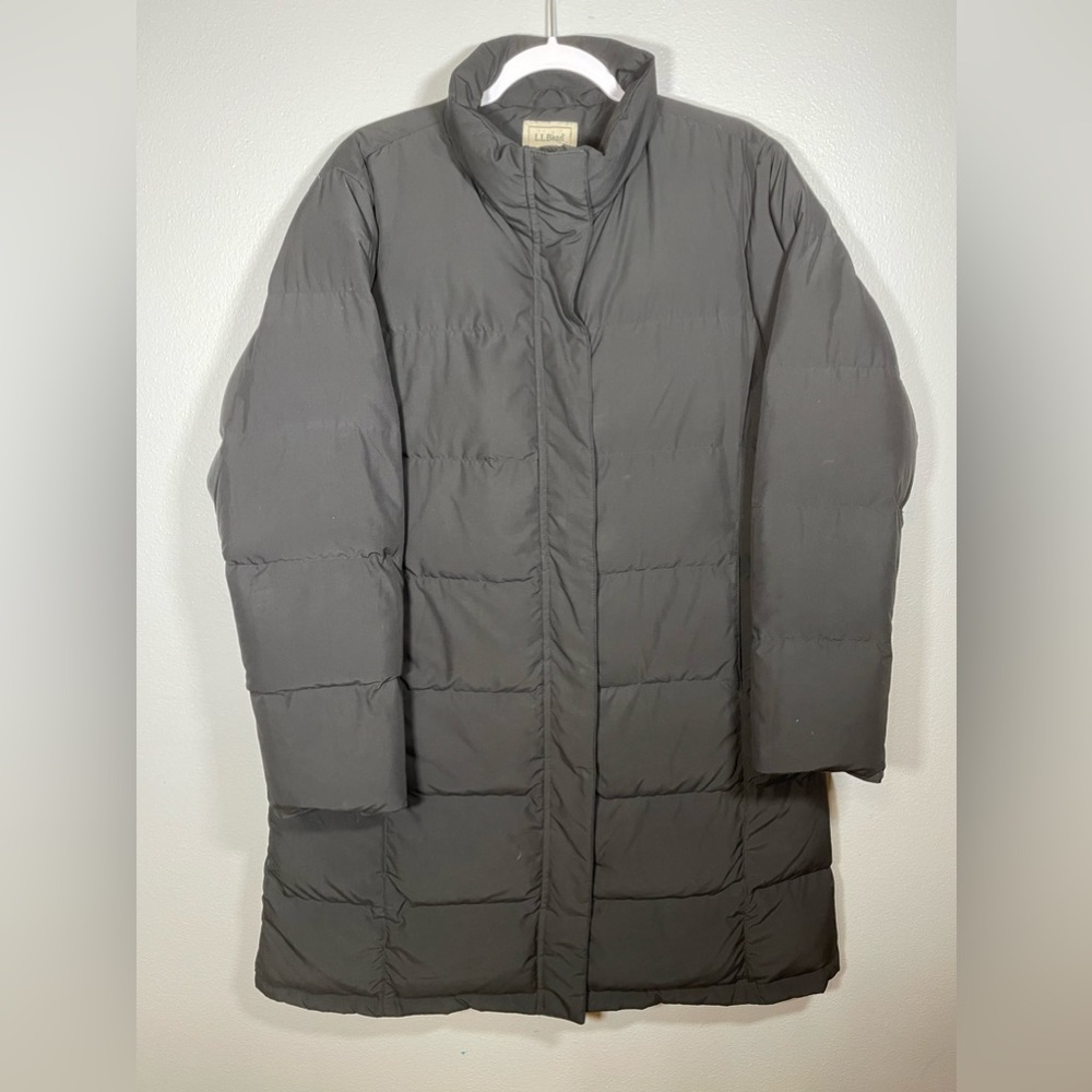 L.L. Bean Black Quilted Full Button Zip Down Ultrawarm Coat Jacket Size XL